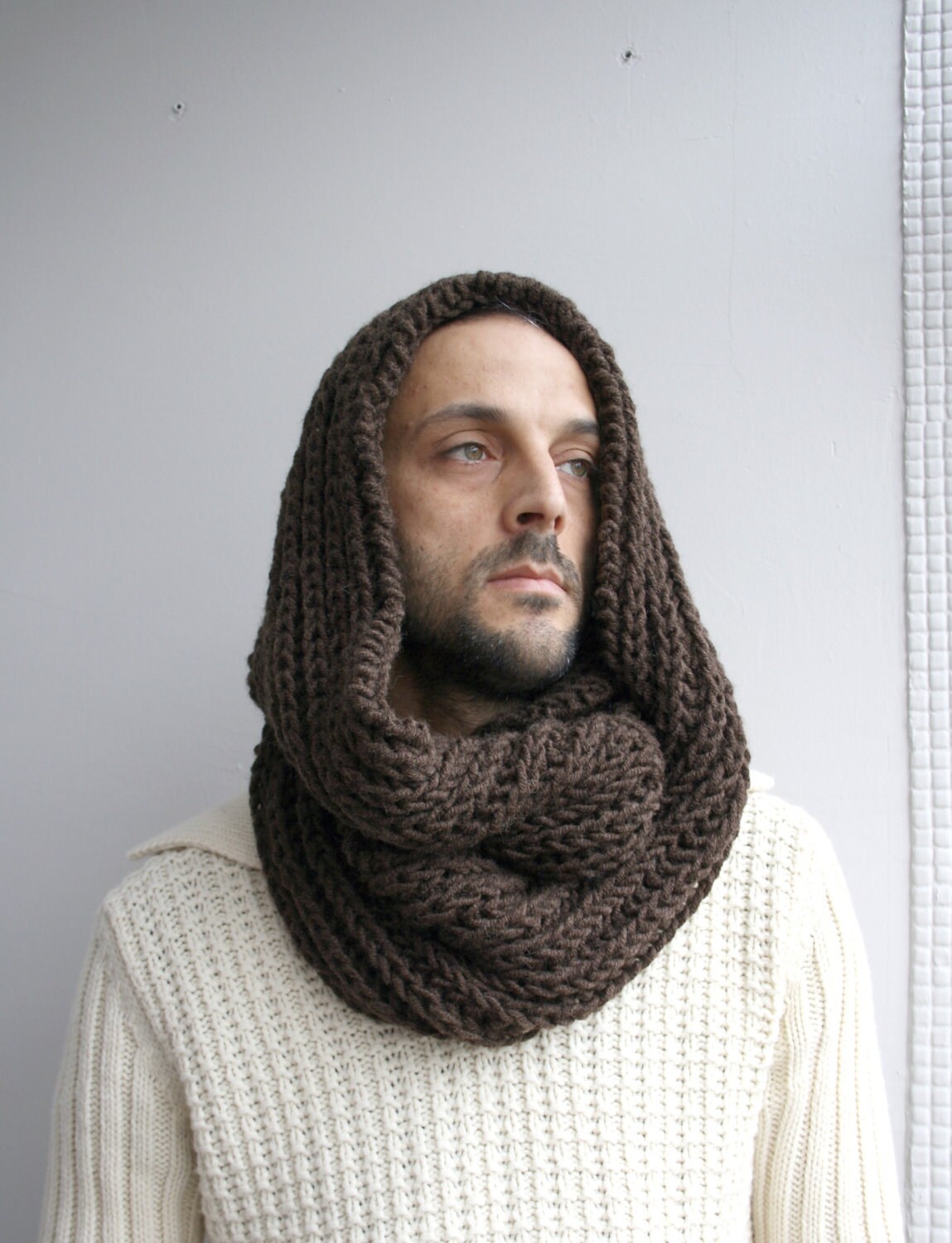 Handknitted Brown Infinity Loop Scarf // Unisex Knit Collar Etsy