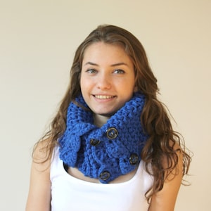 Cobalt Blue Collar Scarf, Wool Neckwarmer, Knit Cowl, Christmas gift, Gift for Her, Outdoor Gift, Knit Scarf, Electric Blue Chunky Collar image 1