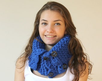 Foulard col bleu cobalt, chauffe-cou en laine, capot tricoté, cadeau de Noël, cadeau pour elle, cadeau d’extérieur, foulard tricoté, col électrique bleu Chunky