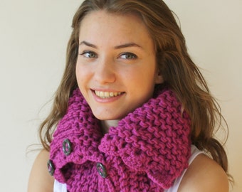 Purple Collar Scarf, Chunky Neckwarmer, Knitted Cowl, Christmas gift, Autumn Gift, Outdoor Gift, Knitting Accessories, Gift for Her