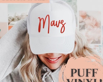 Custom Word Puff Vinyl Hat for Baseball Mom Gift Idea Puff Print Team Gift Puff Trucker Hat for Mom Baseball Cap Custom Mascot Puff Hat