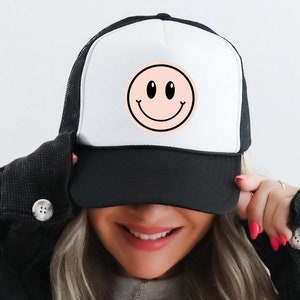 Smiley Face Retro Trucker Hat for Daughter Trendy Gift for Teen Custom Smiley Face Hat for Mom Gift Smiley Baseball Cap Gift for Wife