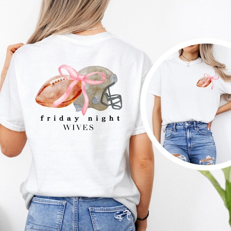 High School Football Wife T Shirt for Football Coach Wife Gift Idea Football Bow Tee Friday Night Wives T Shirt for Friday Night Lights Tee