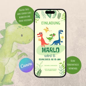 Invitation d'anniversaire numérique, modifiez votre propre carte d'invitation, fête d'anniversaire d'enfant pour filles et garçons, dinosaure