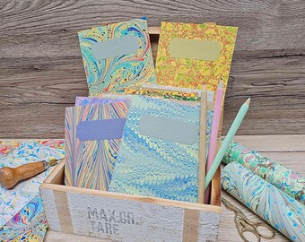 A6 blank pocket travel notebook booklet journal hand-stitched artist gift covered with marbled paper for writing note-taking journaling