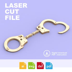 Handcuffs Laser Files |Police Prop Handcuffs Template - Quick-Release/Cosplay/Training - Digital Download (dxf, ai,pdf, svg) for 3mm, 1/8&quot;