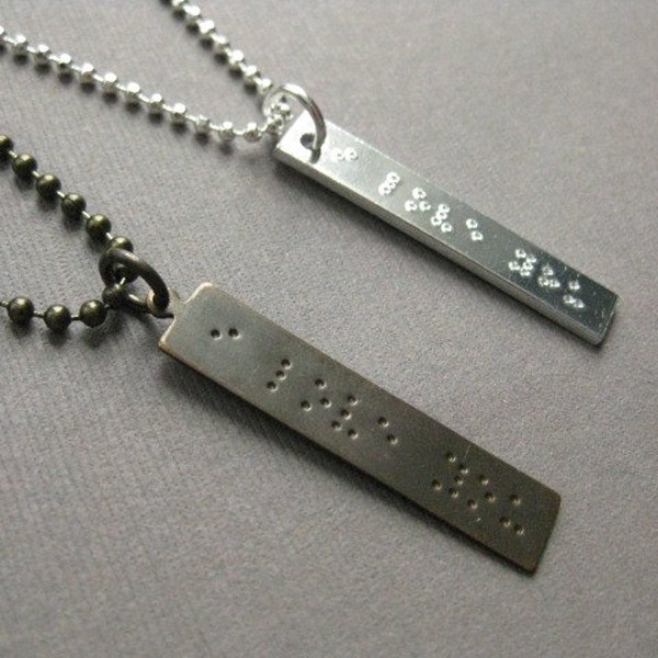 His and Hers,Braille 'I LOVE YOU' stamped necklaces with ball chains, Anniversary Gift, Wedding, Girlfriend/Boyfirend, Husband/Wife Set