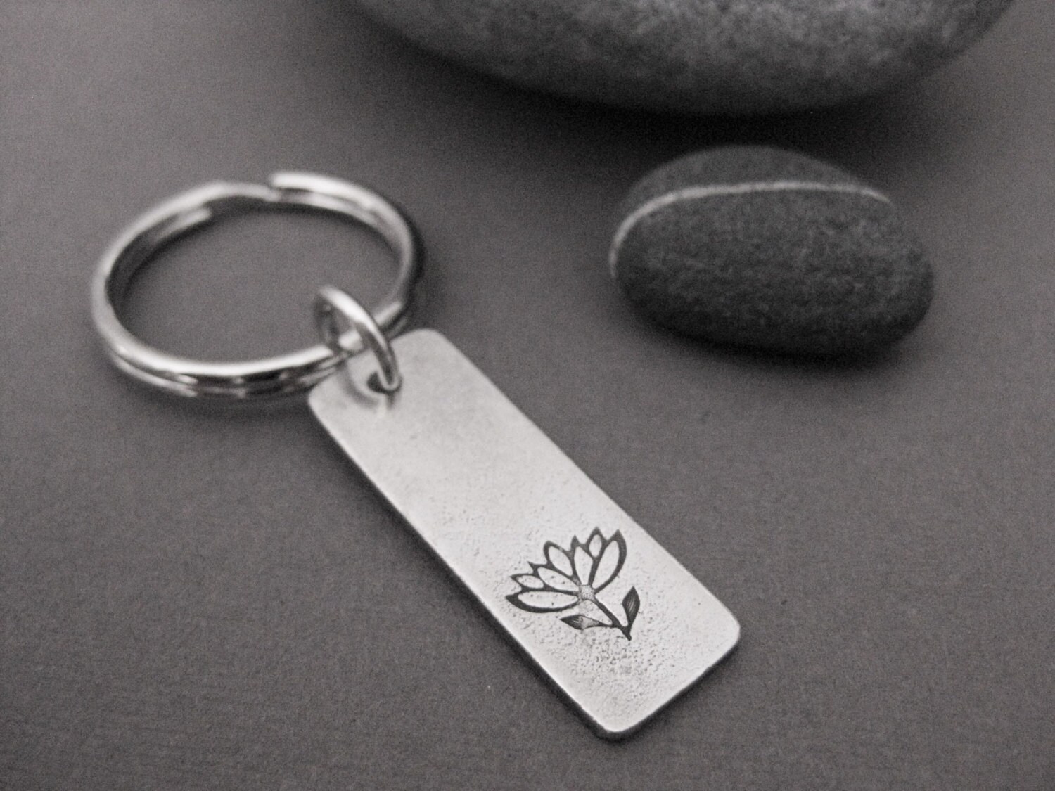 Pewter Keychain with lotus flower Gifts for Men and Women Etsy
