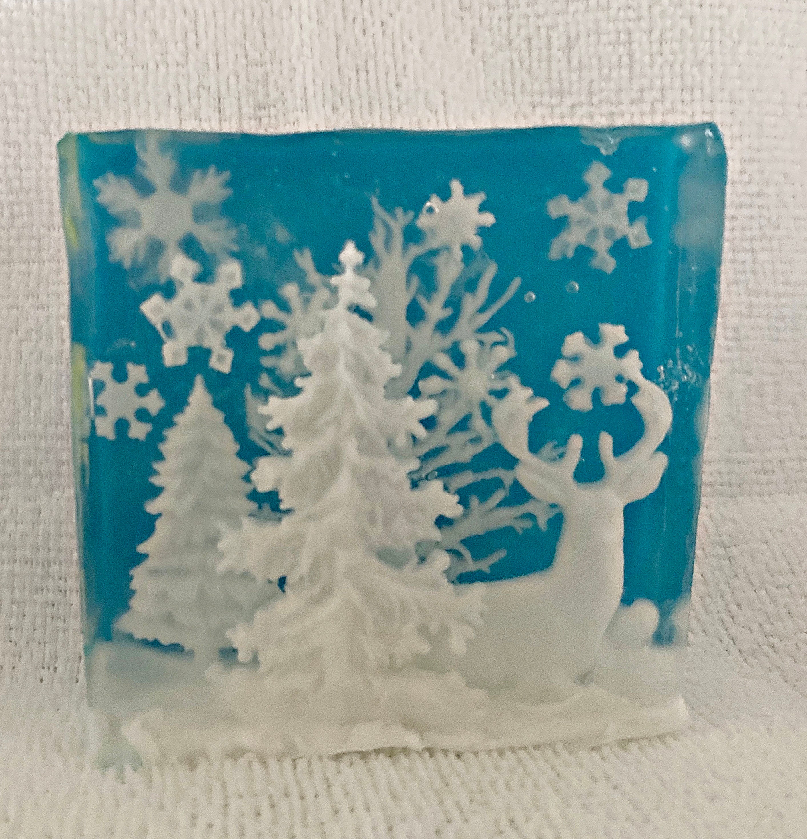 3d Christmas Tree Soap, Winter Scene Soap, Decorative Soap, Bathroom Decor, Deer in Winter Snow, Door Prize, 3d Soap, Wedding Gift, Teacher