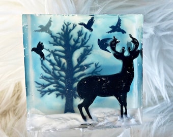 Reindeer Soap Embed, 3d Winter Scene, Soap Art, Over-Size Bath Bar, Bathroom Decor