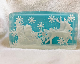 Santa Soap, Landscape Soap, Christmas Soaps, Santas Sleigh, Reindeer Embed Soap, Glycerin Soap, Unique Soap, Unusual Soaps, Artistic Soaps,