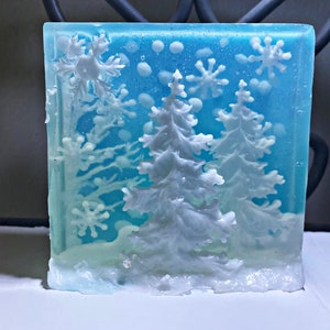 3D White Christmas Trees Soap in Snow, Winter Snow, Snowy Forest Scene, Over-sized Soap, Soap Art, Secret Pal Gifts