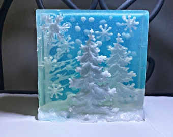 3D White Christmas Trees Soap in Snow, Winter Snow, Snowy Forest Scene, Over-sized Soap, Soap Art, Secret Pal Gifts