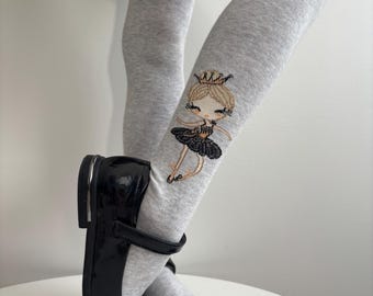 Girls Gray Cotton Tights: Ballerina Design