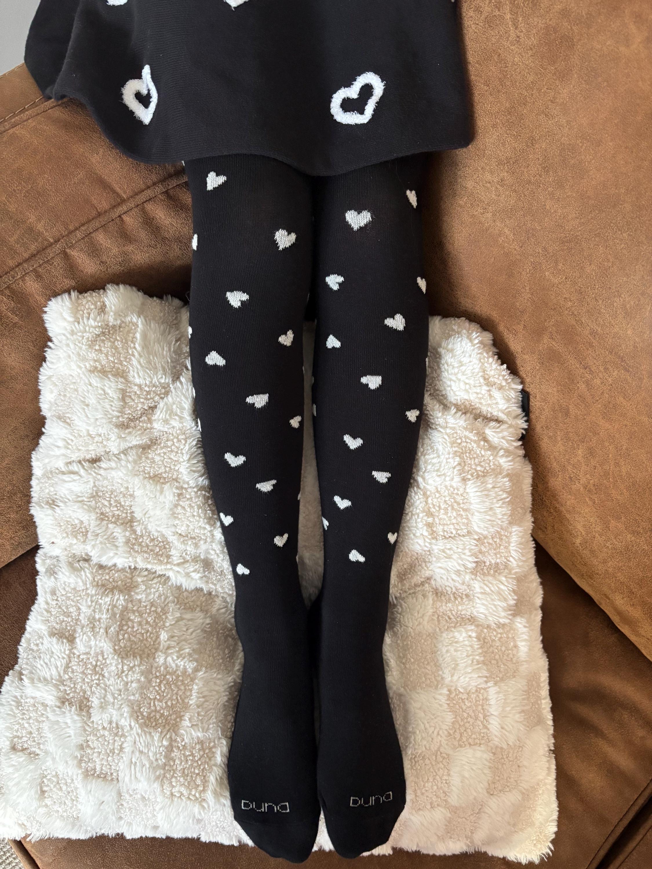 Girls Black Cotton Tights with Hearts: School Dance Accessory