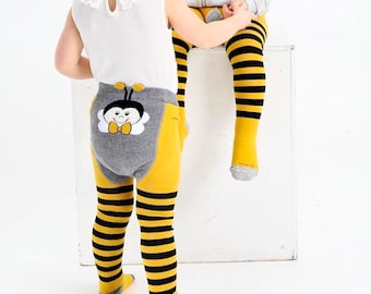 Baby Bee Tights: Cotton Blend, Striped Design (6-24 Months)