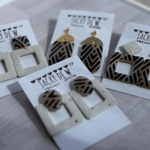 Boucles d&#39;oreilles en pâte polymère, boucles d&#39;oreilles décoratives, cadeaux pour elle, boucles d&#39;oreilles pendantes minimalistes modernes, bijoux décoratifs légers, faits main Jacky de W