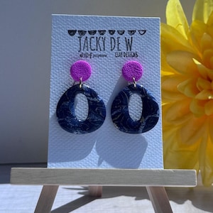 Polymer Clay Statement Earrings,Bold Navy & Hot Pink Dangles,Lightweight earrings ,Gift for Her,bold color earrings,modern dangle earrings