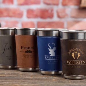 Custom Leather Stainless Steel Cup,Insulated Leather Tumbler,Engraved Gift for Groomsmen,Cooler Cup for Groomsmen,Personalized wedding gift