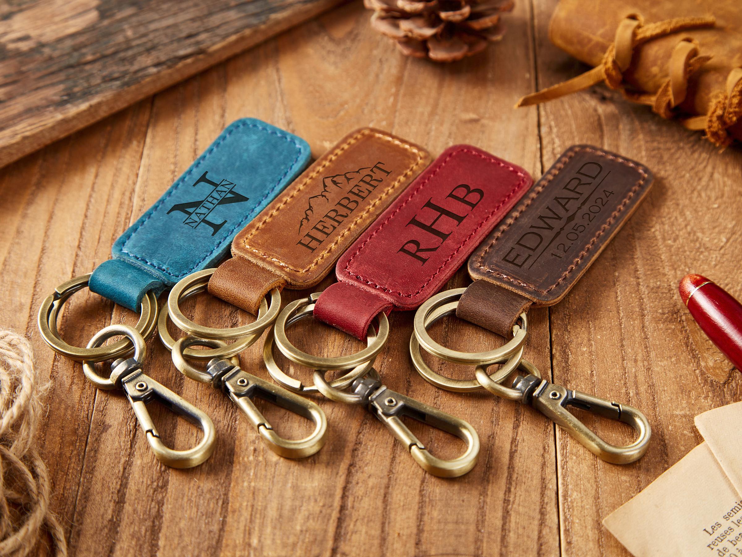 Engraved Leather Keychain for Men,personalized Men Keychain,leather ...