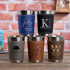 Personalized Travel Cup for Dad,Custom Handcrafted Leather Beer Cup,Engraved Anniversary Cup for Husband,Stainless Steel Cup for Groomsmen