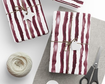 Papel de regalo con rayas de acuarela en color burdeos y blanco < Regalo, Envoltura de regalos, Navidad, Cumpleaños, Vacaciones, Presente, Evento >