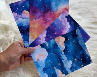 Watercolor Galaxy Kindle Insert Set, Cloud & Star E-Reader Accessory