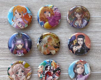 New Female Characters One Piece Button Pin, Handmade from Authentic Trading Cards, Anime Fan Collectible and Badge, TCG