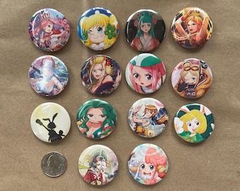 Female Characters 1 Piece Button Pin, Handmade from Authentic Trading Cards, Anime Fan Collectible and Badge, TCG
