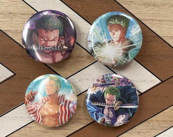 Zoro One Piece Button Pin, Handmade from Authentic Trading Cards, Anime Fan Collectible and Badge, TCG