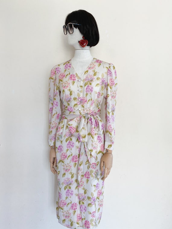 VTG 80s floral printed silk dress - image 2