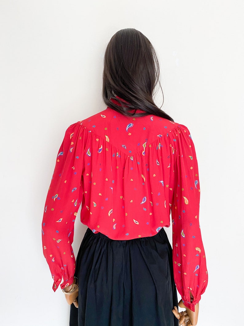 VTG Christian Dior pret-a-porter paisleys printed silk blouse image 10