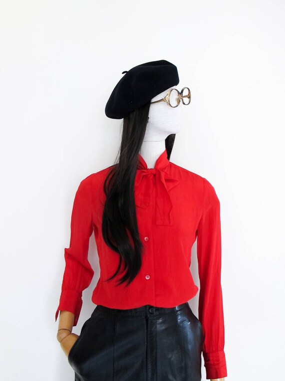 VTG MISS DIOR pussy bow silk blouse (made in Franc