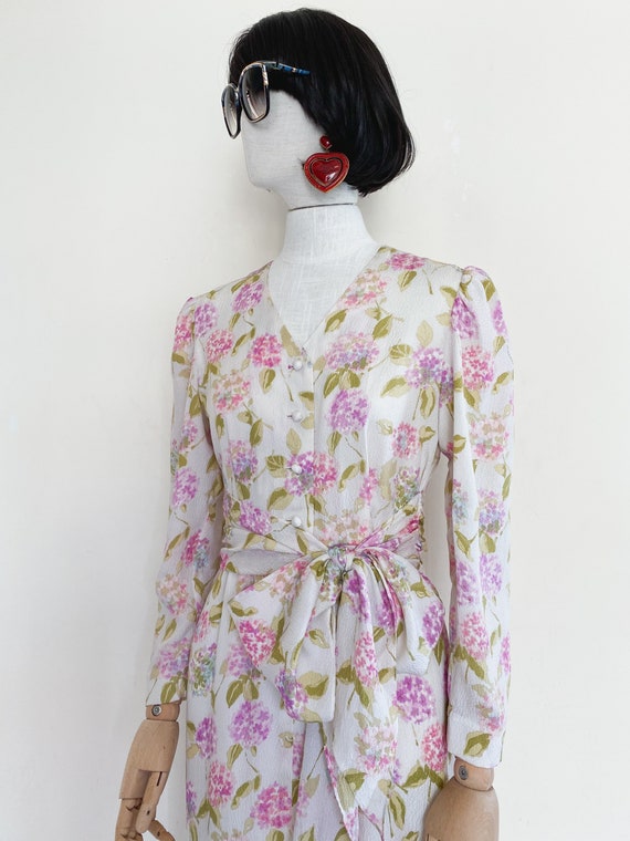 VTG 80s floral printed silk dress - image 9