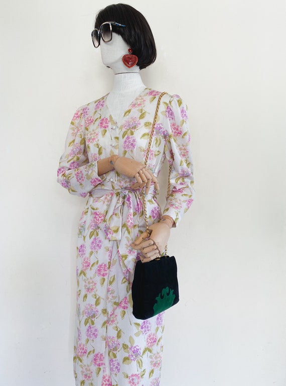 VTG 80s floral printed silk dress - image 1