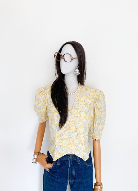 VTG floral printed puff sleeves cotton top