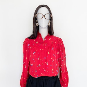VTG Christian Dior pret-a-porter paisleys printed silk blouse image 1