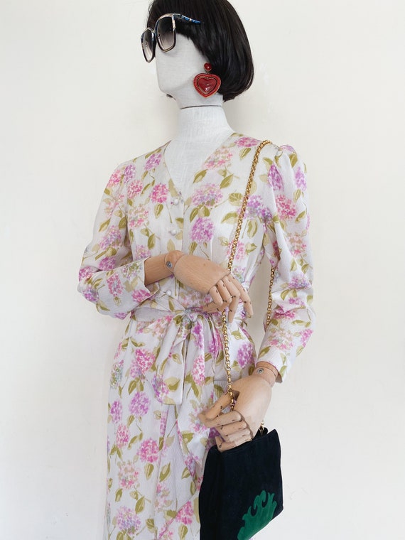 VTG 80s floral printed silk dress - image 8