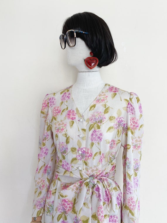 VTG 80s floral printed silk dress - image 3