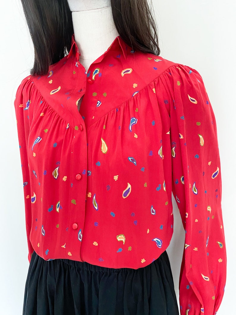 VTG Christian Dior pret-a-porter paisleys printed silk blouse image 5