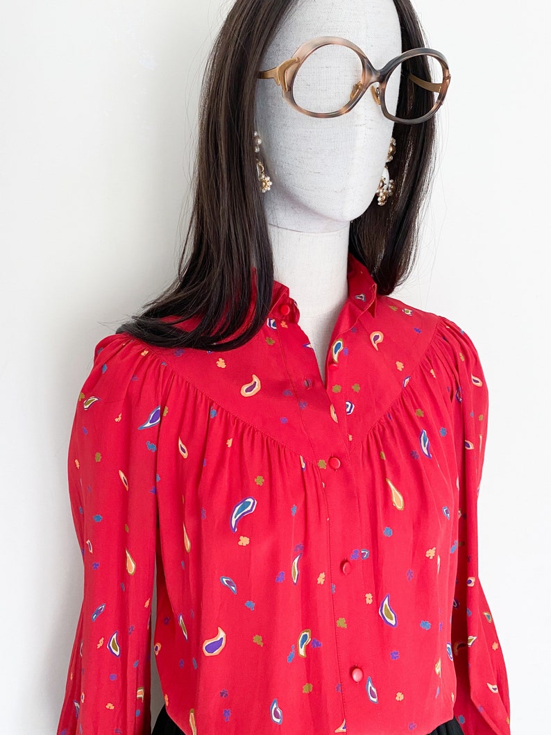 VTG Christian Dior pret-a-porter paisleys printed silk blouse image 2