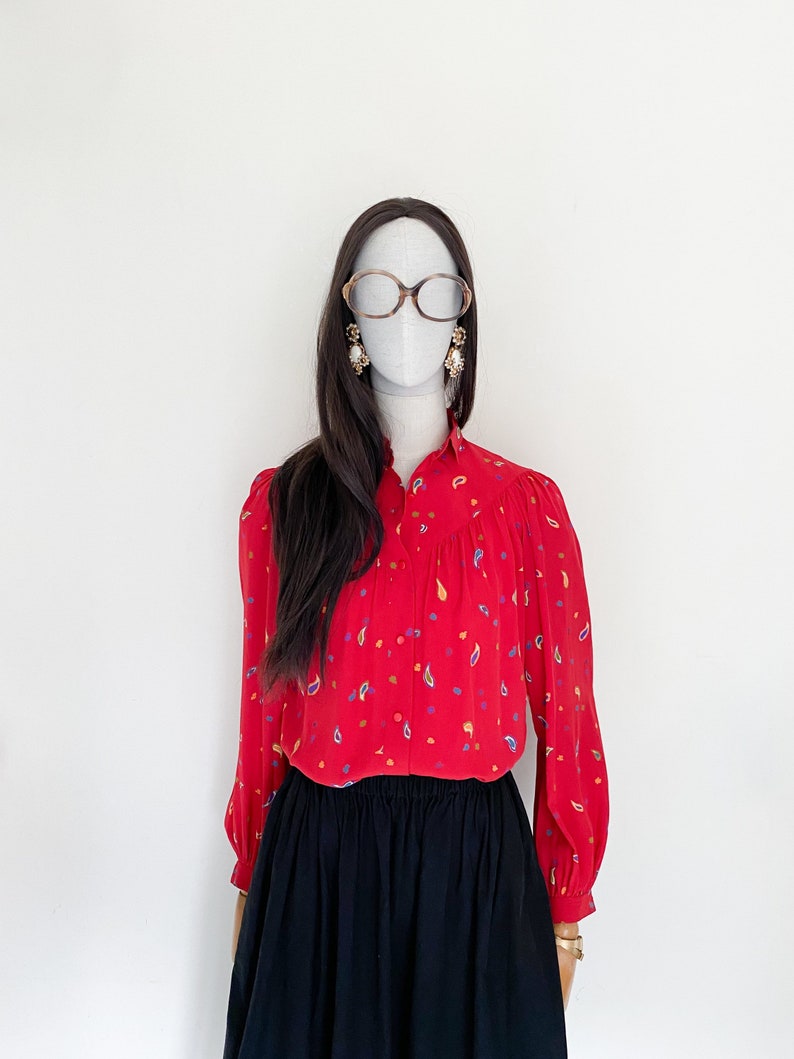 VTG Christian Dior pret-a-porter paisleys printed silk blouse image 7