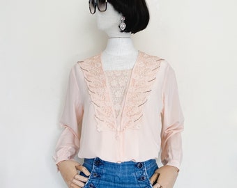 VTG Peony hand embroidered silk blouse