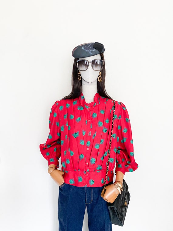 VTG Japanese strawberry printed big puff sleeves b