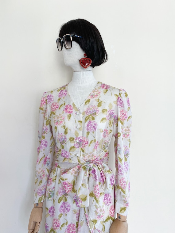 VTG 80s floral printed silk dress - image 4