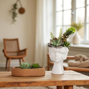 White Ceramic Face Vase - Modern Female Head Flower Pot - Aesthetic Minimalist Home Decor for Living Room or Bathroom