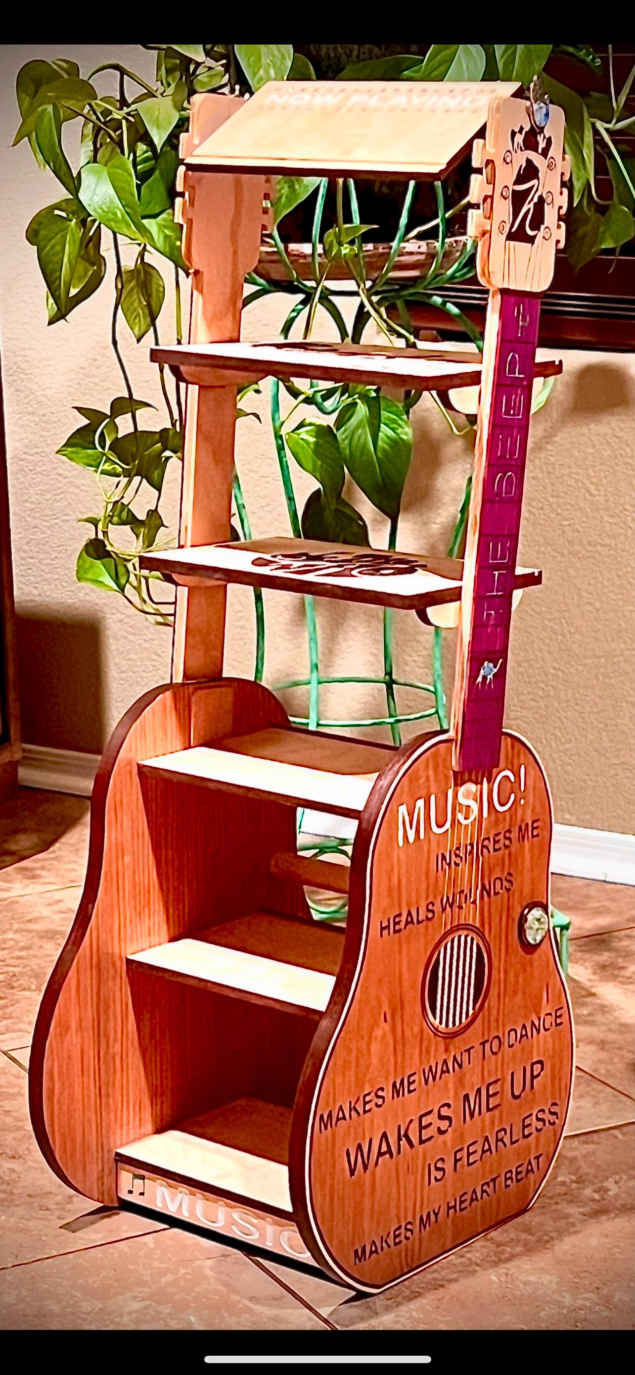 ギターのCDラック&オブジェ Neon Guitar Shape CD Rack Holder Tower Nostalgic Blue Light Memory
