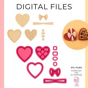 Hart chocoladedoos polymeerklei snijderset (digitaal STL-bestand)