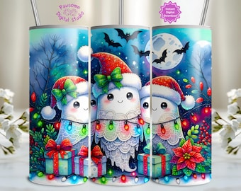 Niedlicher Geist Weihnachten 20 Unzen Tumbler Wrap, kokette Schleife Sublimationsdesign, trendiger Weihnachtsgeist png, Too Cute To Spook Holiday Design