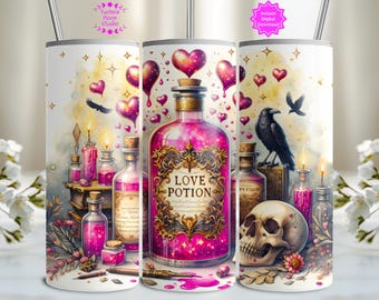 Love Potion Valentinstag 20 Unzen Skinny Sublimationsbecher Wrap, Apotheker Digital Design, Valentines png